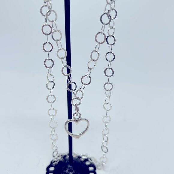 925 Italy Signed FAS Heart Pendant wit Circle Chain Link Necklace - Picture 6 of 8